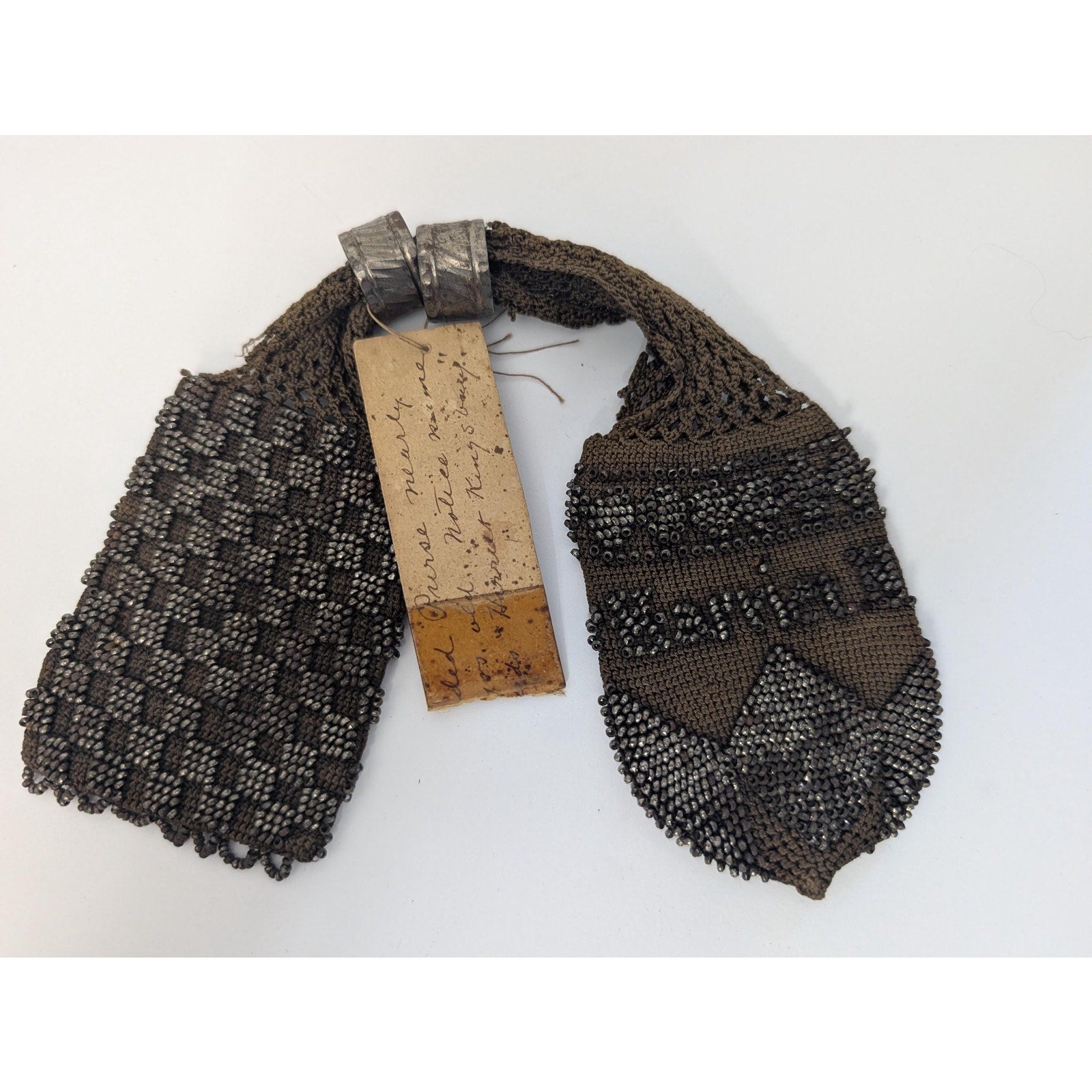 Antique Victorian Miser Purse Harriet King Provenance Hand Beaded Crochet Stocking Bag