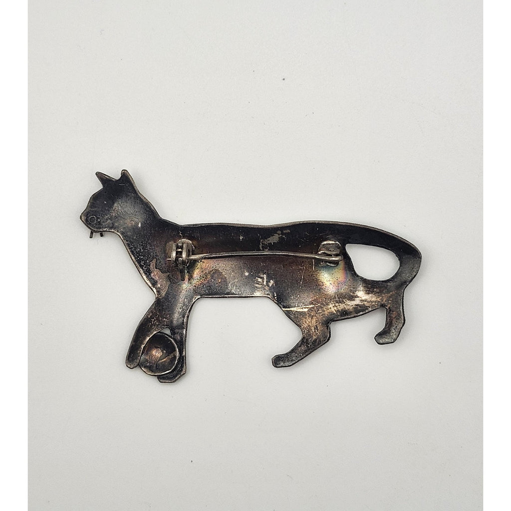 Vintage Metal Siamese Cat Playing Ball Enamel Brooch Pin Walking Feline