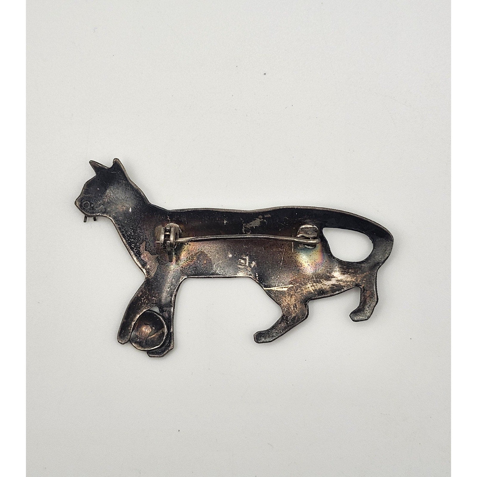 Vintage Metal Siamese Cat Playing Ball Enamel Brooch Pin Walking Feline