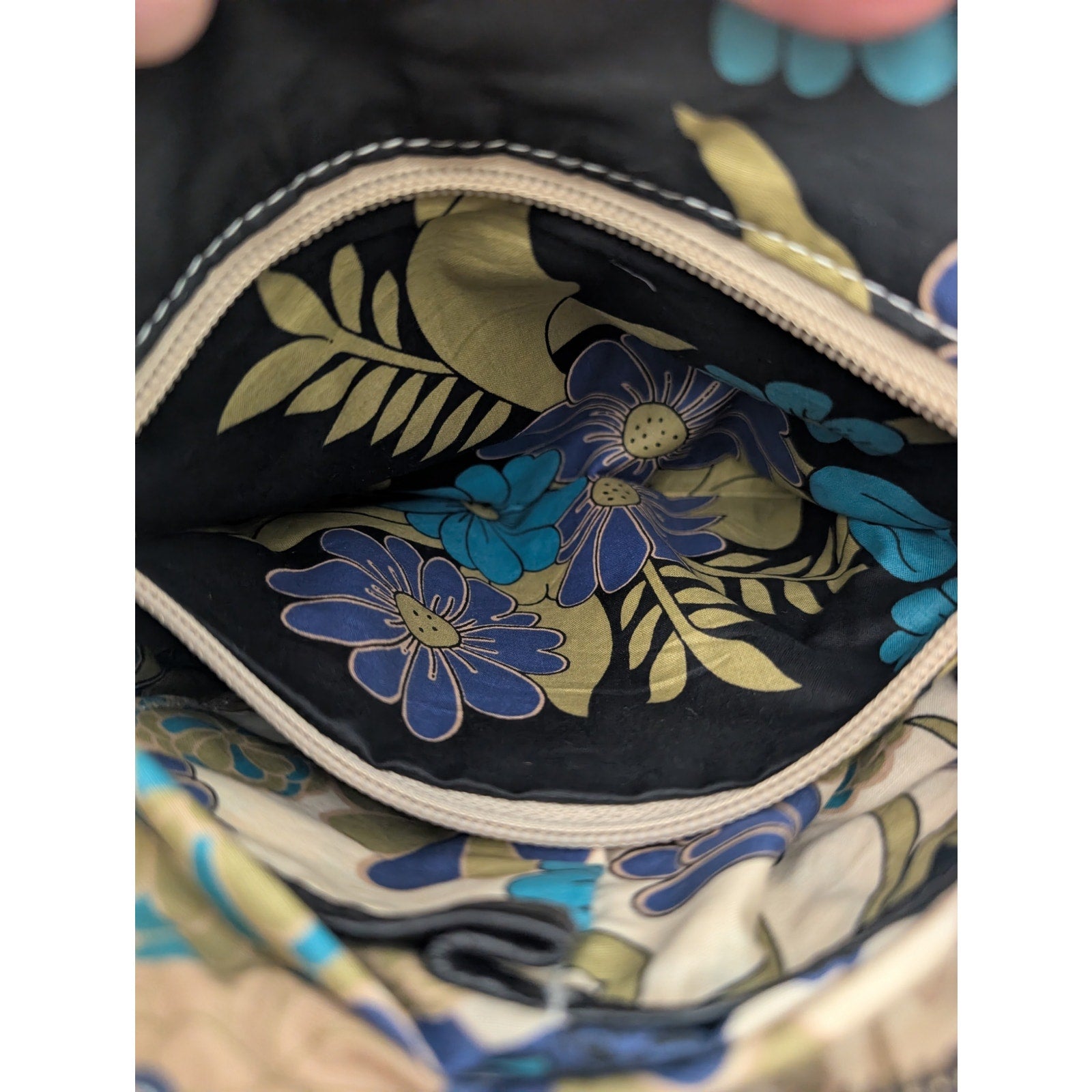 JPK Paris 75 Blue Nylon Crossbody Bag Messenger Purse Floral Interior