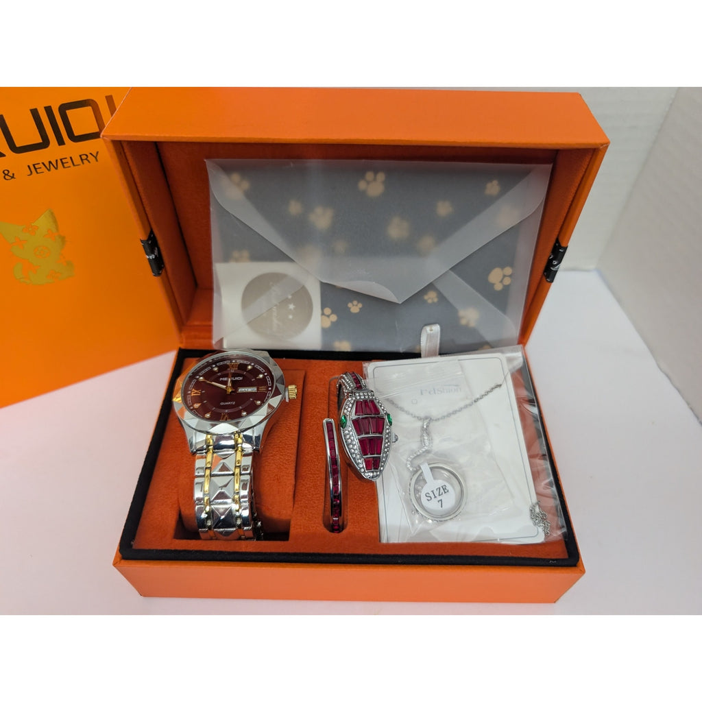 Meiruiqi Men's & Women's His & Hers Watch Set with Women's Snake Watch & Jewelry