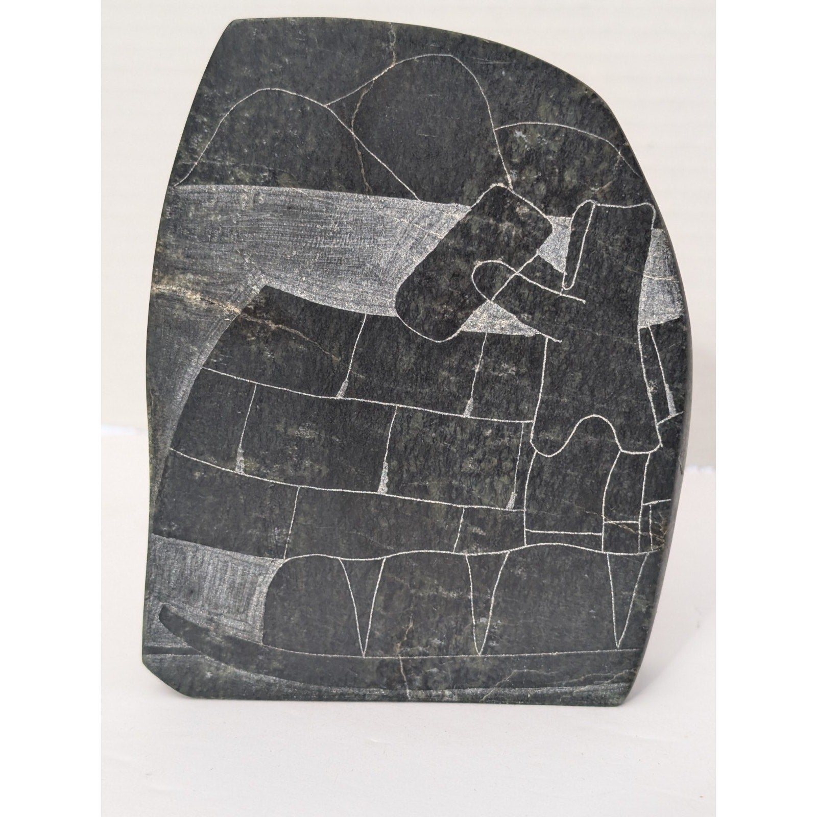 Inuit Soapstone Etching Ice Fishing Scene Canada Eskimo Art