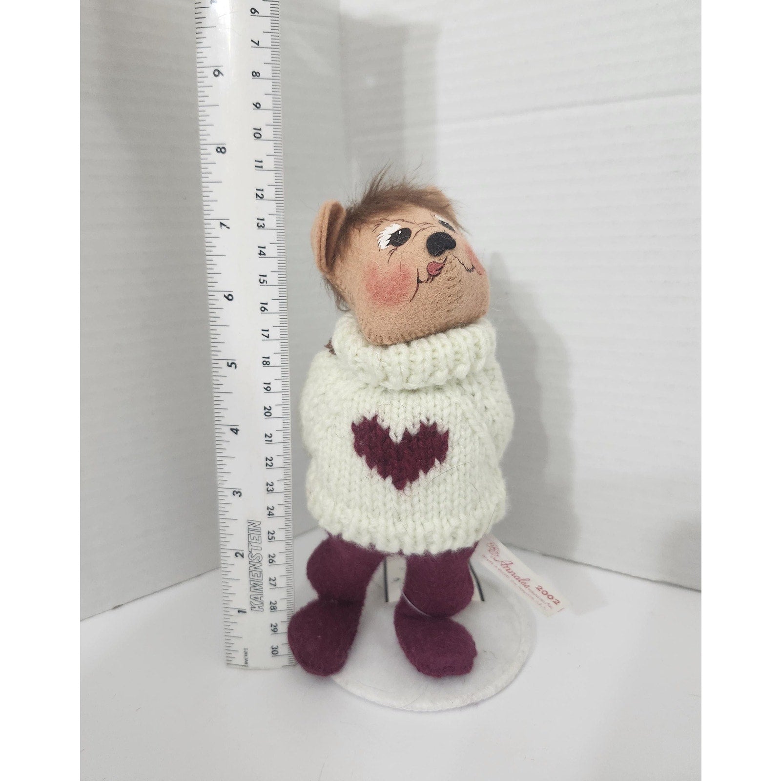 Vintage 2002 Annalee Christmas Bear Doll Heart Sweater Green Gift Box New