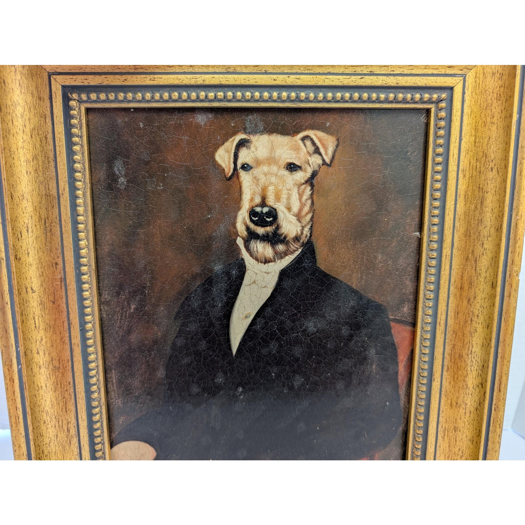 Henry Pealani Anthropomorphic Airedale Terrier Oil Painting Framed Dog Portrait Gentleman Decor