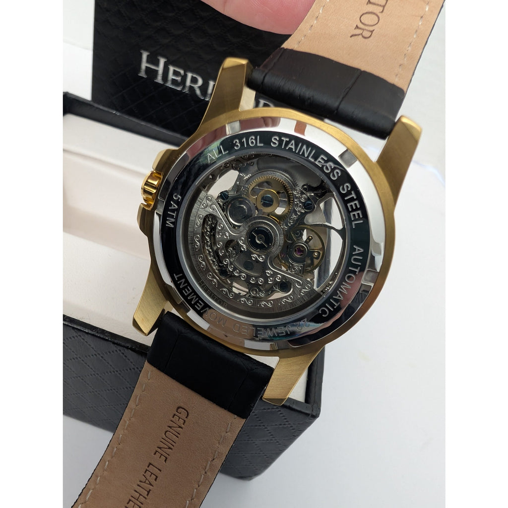 Heritor Pytheas Men's Goldtoned Automatic Skeleton Watch 22 Jewels