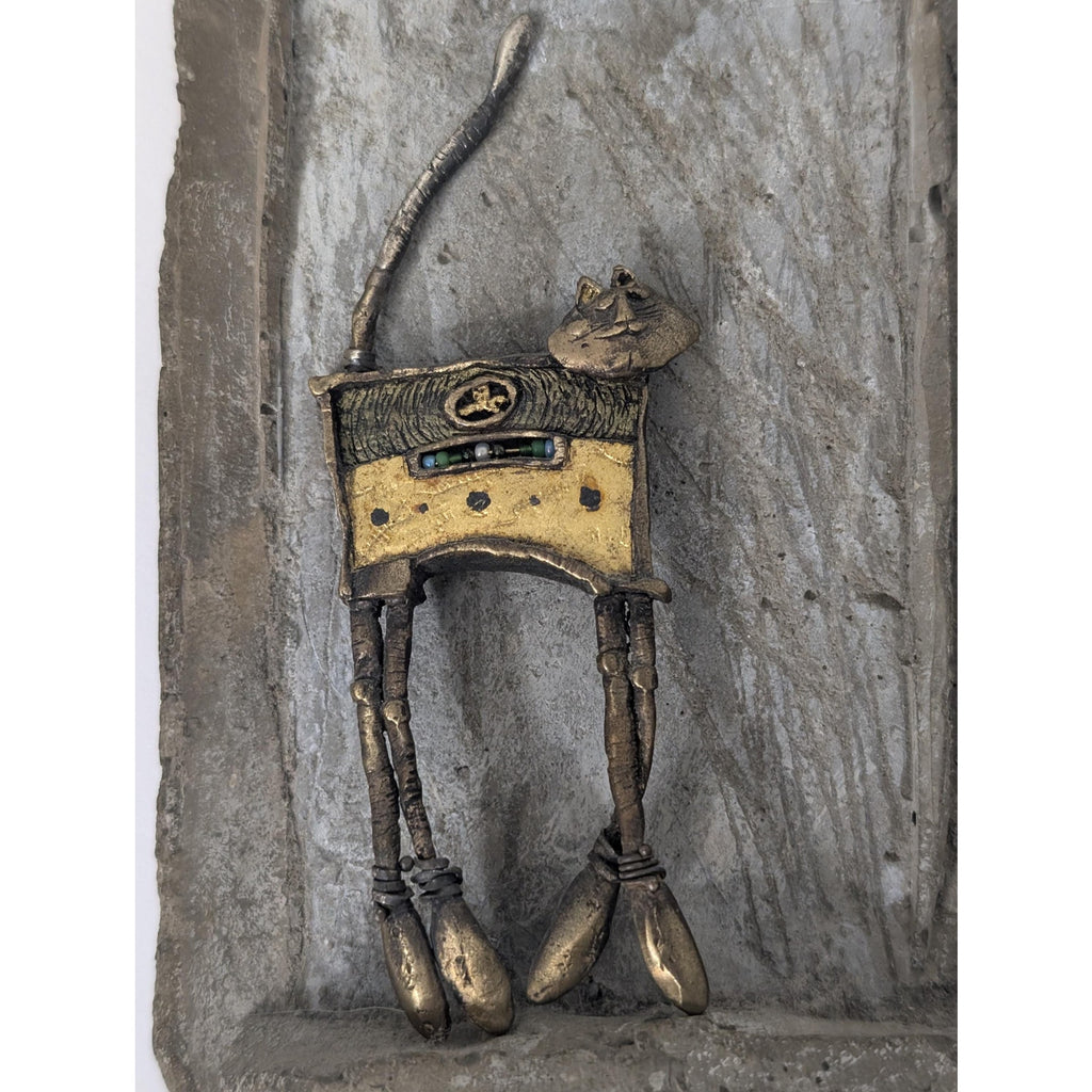 Moti Limited Edition 23/200 Whimsical Cat Art Brooch with Plaster Display Stand