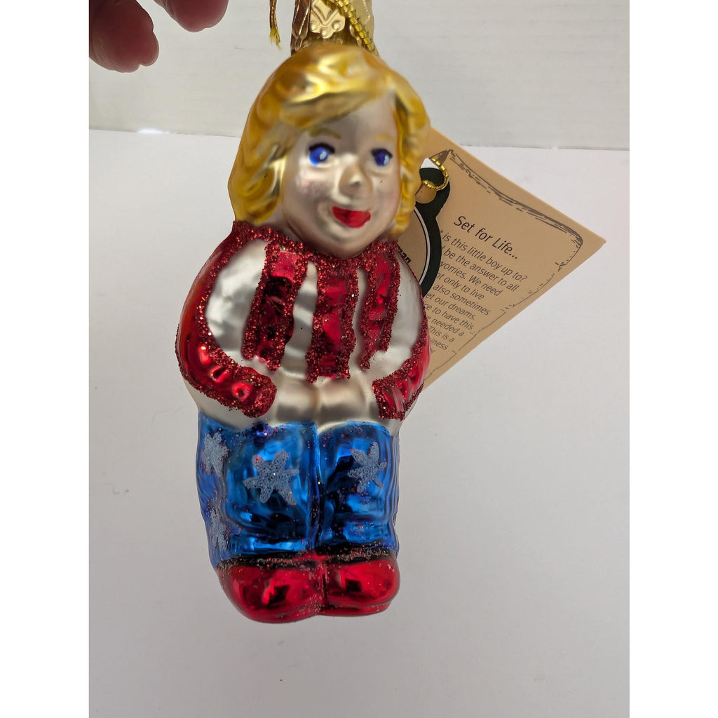 Inge-Glas German Glass Ornament Set for Life Little Boy Mooning Lucky Penny Star Crown