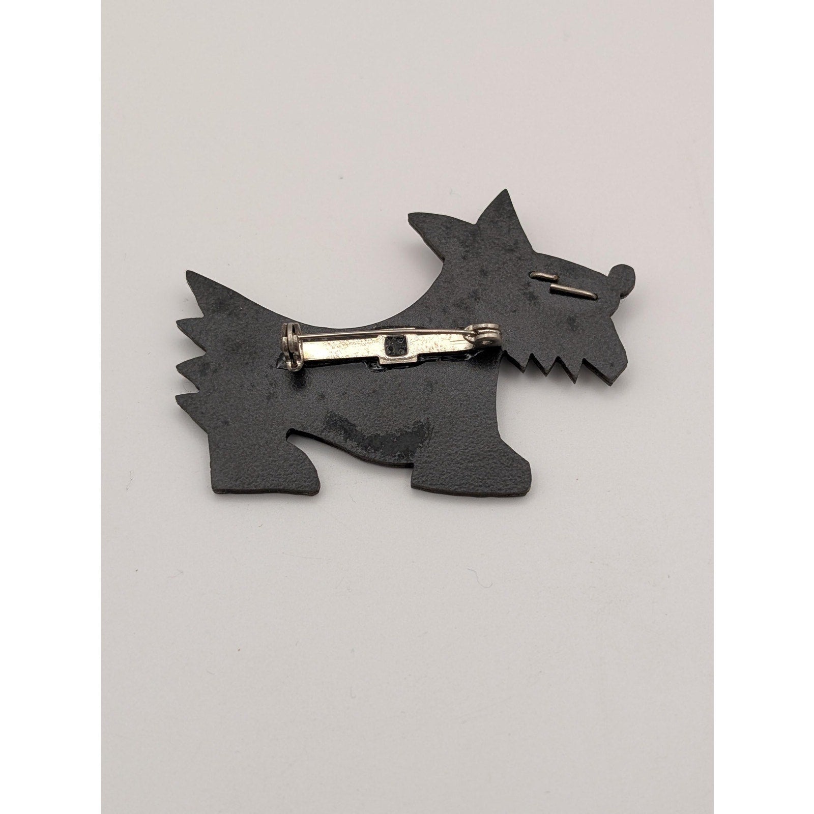 Vintage Black Scottie Dog Brooch Pin Geometric Plastic Avant Garde Novelty Jewelry