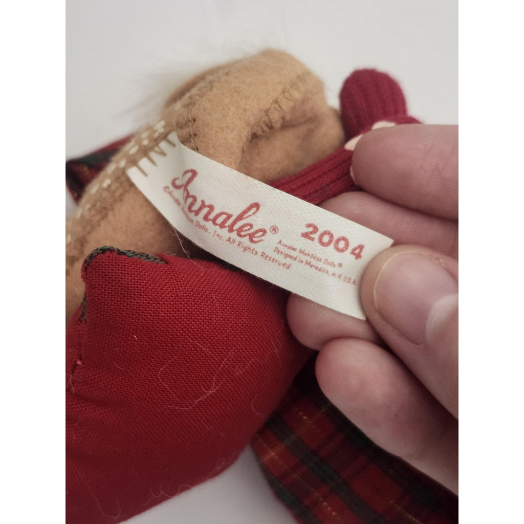 Vintage 2004 Annalee Mobilitee Christmas Plaid Santa with Deer Teddy Bear Doll