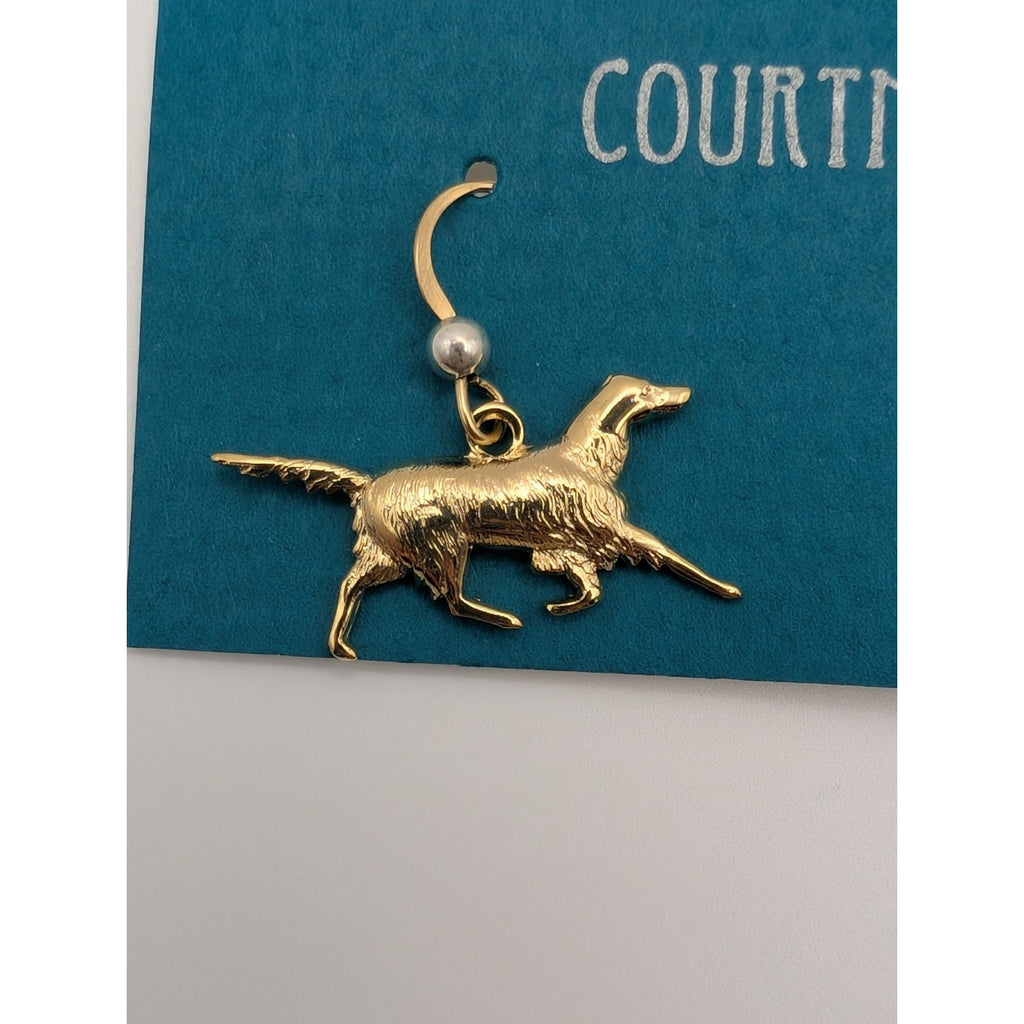 Courtney Gold Toned Retriever Dog Dangle Earrings