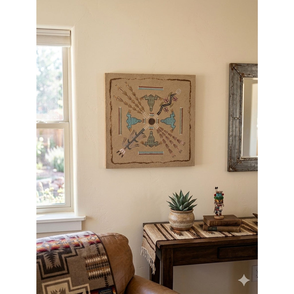 Authentic Navajo Frogs with Four Sacred Plants Sand Painting by Judy Sam