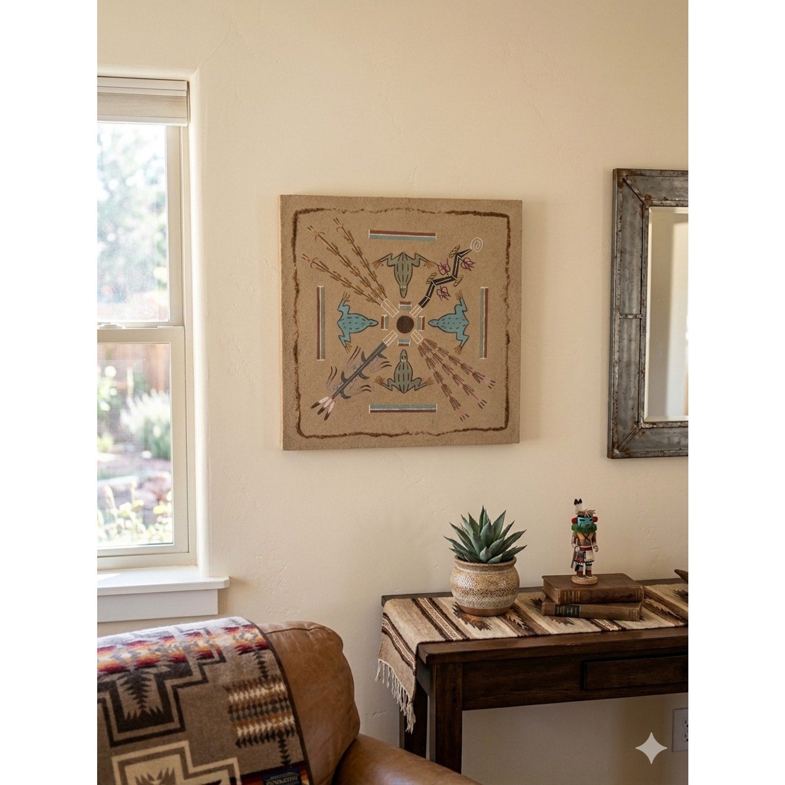 Authentic Navajo Frogs with Four Sacred Plants Sand Painting by Judy Sam