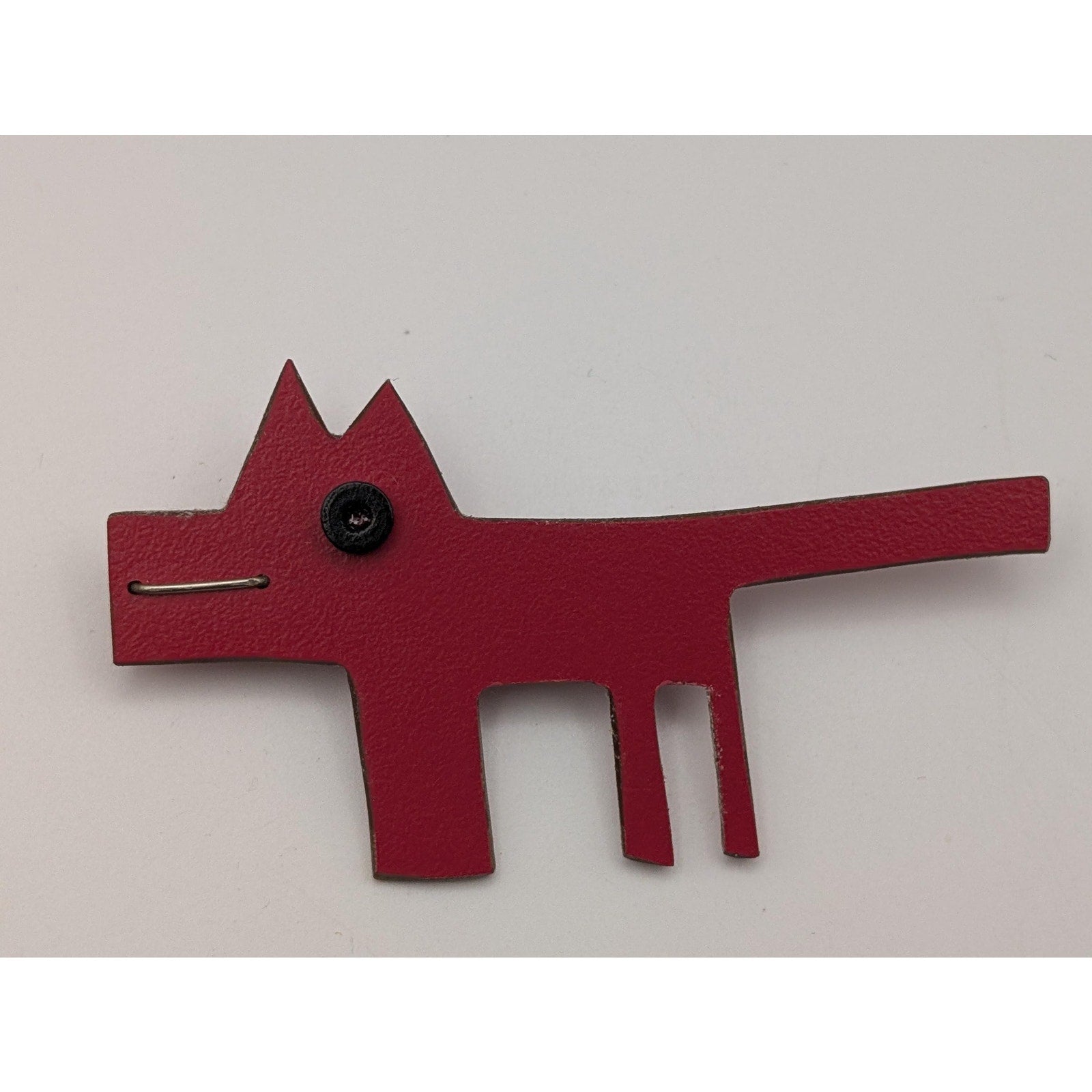 Vintage Red Plastic Geometric Dog Brooch Pin Abstract Avant Garde Novelty Jewelry