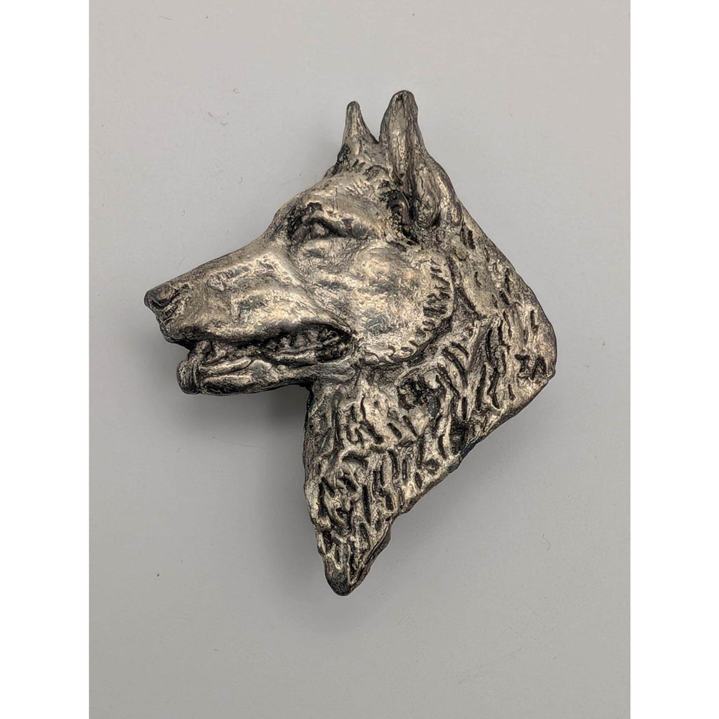 Vintage Pewter German Shepherd Dog Head Brooch Pin Pendant Combination Metal