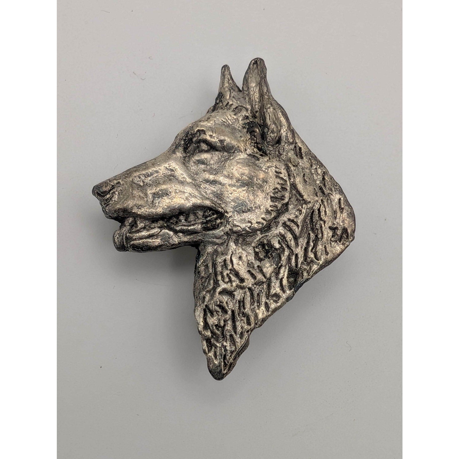 Vintage Pewter German Shepherd Dog Head Brooch Pin Pendant Combination Metal