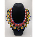 Vintage Indigenous Beaded Collar Necklace Vibrant Geometric Seed Bead Statement Piece