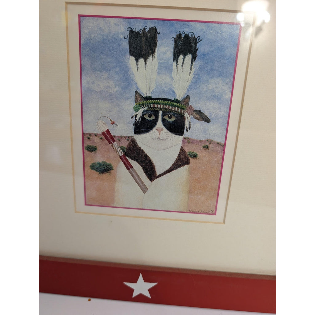 Mary Lake Thompson Set of 2 Whimsical Cat Prints Framed Matted Stars Art Decor