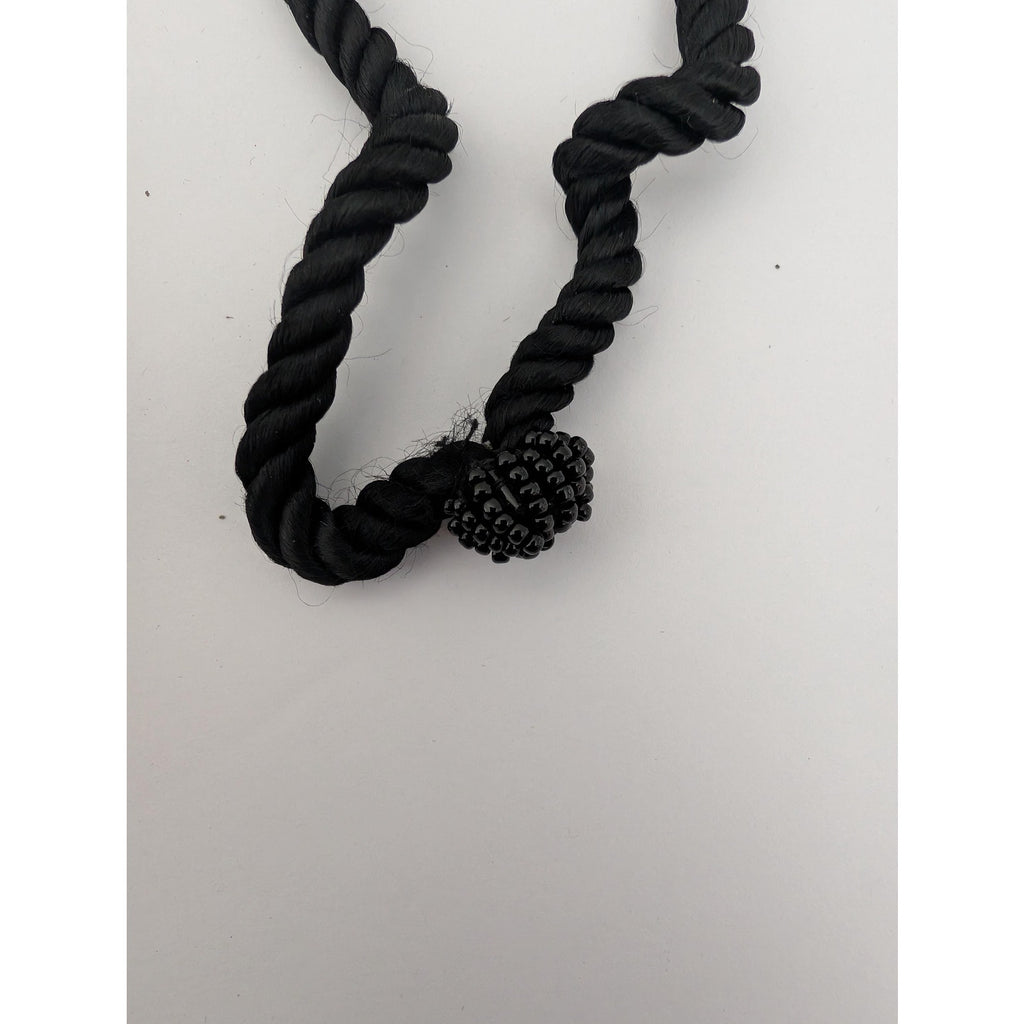 Vintage Black Beaded Drawstring Reticule Purse Handbag With Peacock Feather Pattern