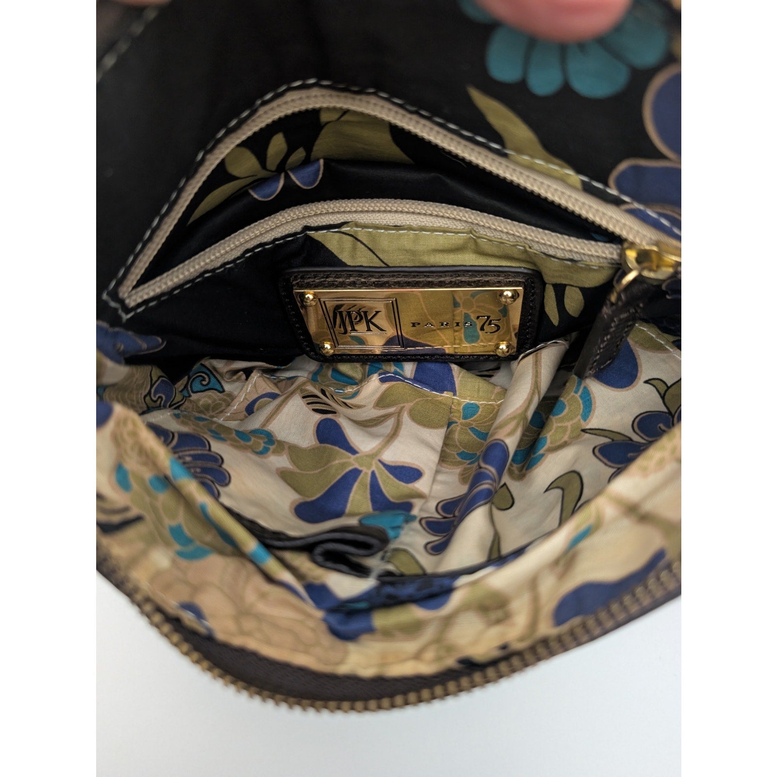 JPK Paris 75 Blue Nylon Crossbody Bag Messenger Purse Floral Interior