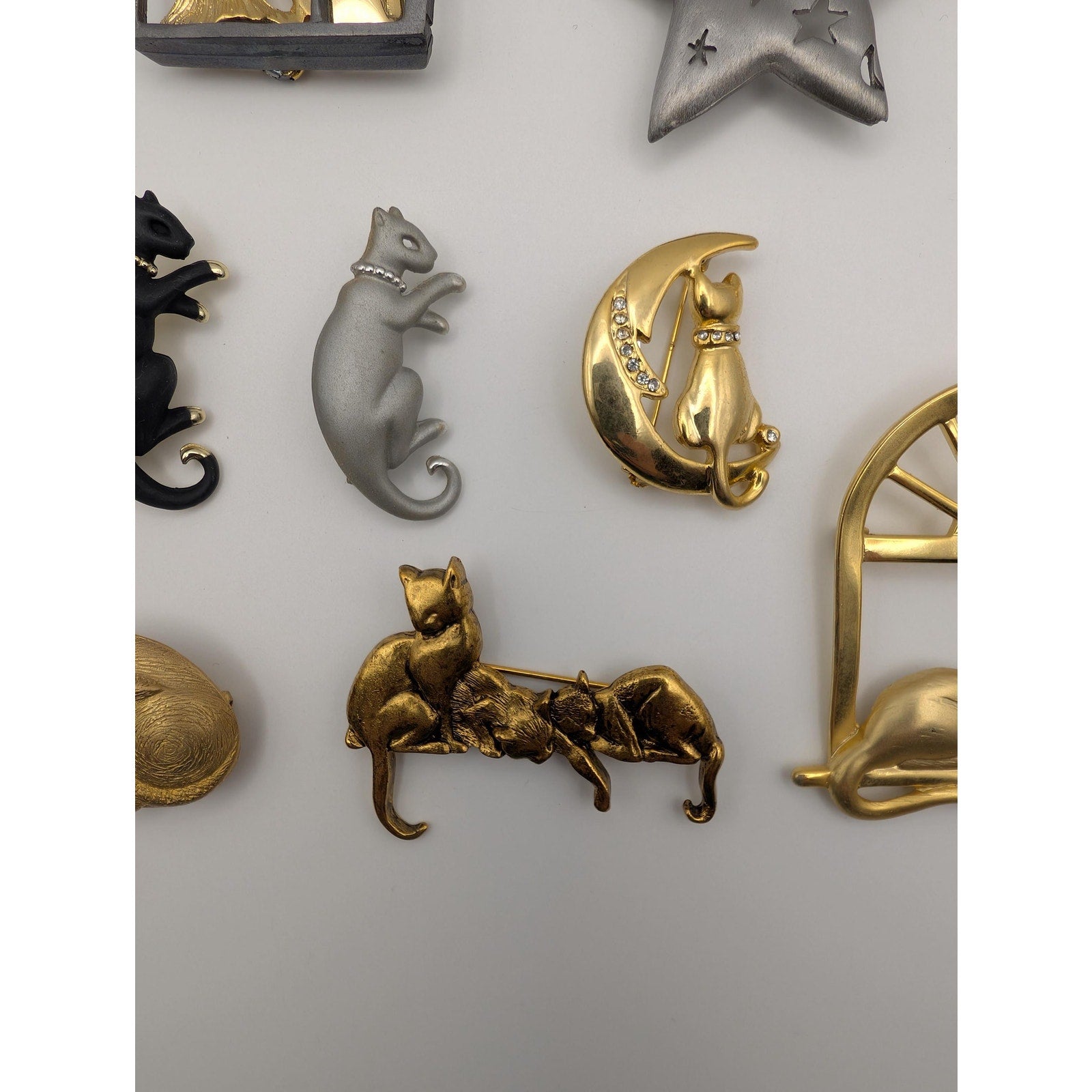 Vintage Cat Brooch Collection - 10 Piece Estate Jewelry Lot - JJ and Ultra Craft