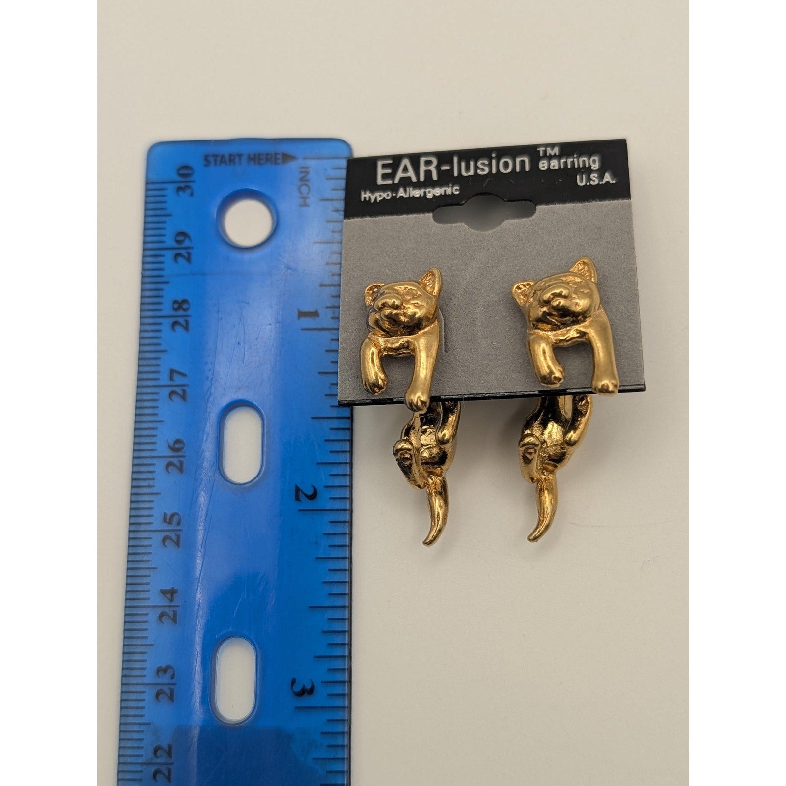 Vintage Gold Cat EAR-lusion Earrings - Whimsical Front and Back Illusion Studs
