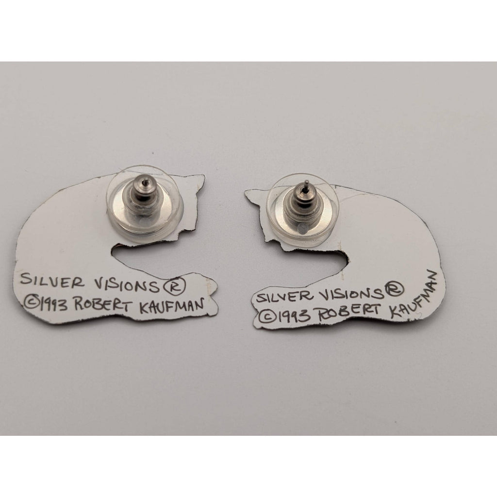 1993 Robert Kaufman Orange Tabby Cat Stud Earrings - Silver Visions Signed