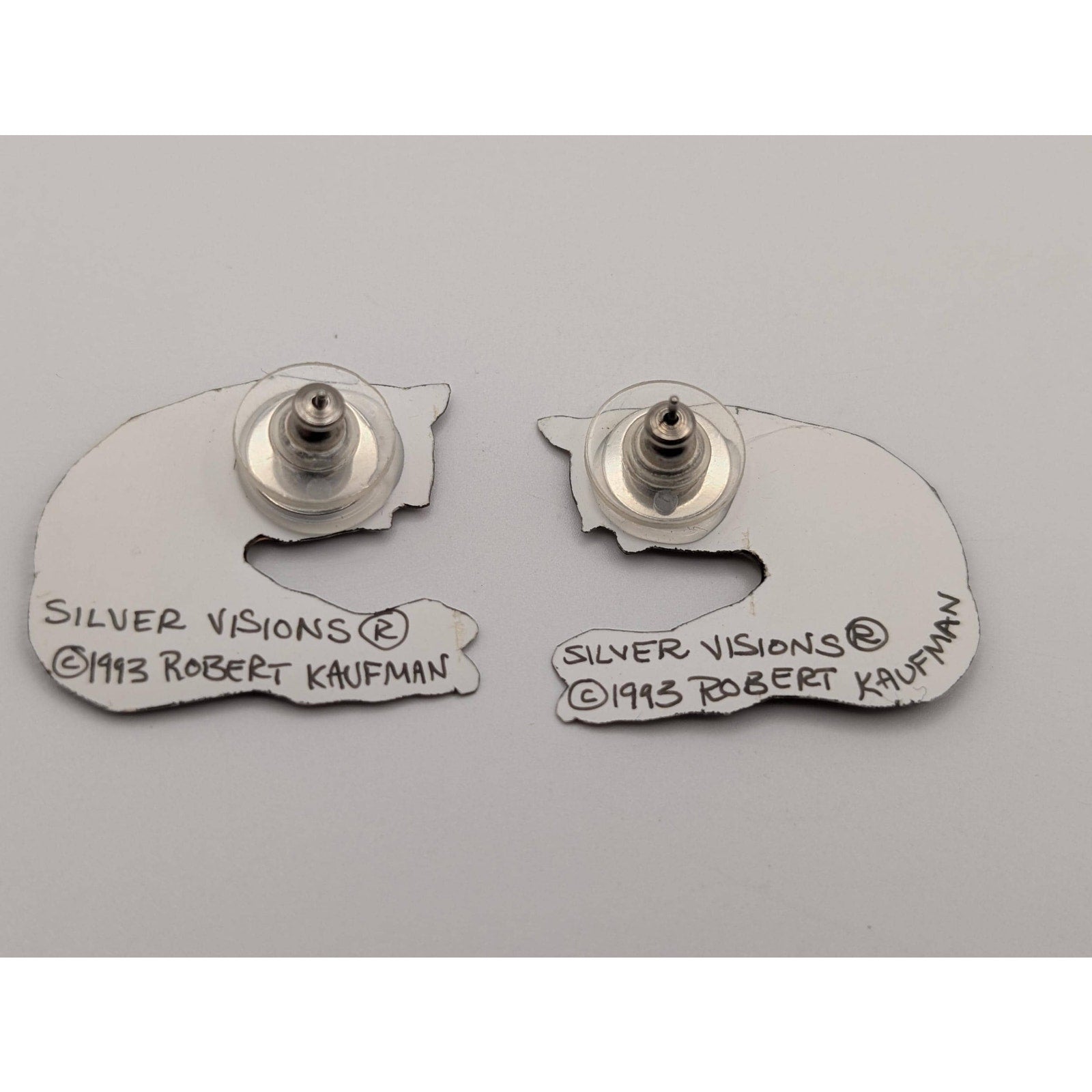 1993 Robert Kaufman Orange Tabby Cat Stud Earrings - Silver Visions Signed