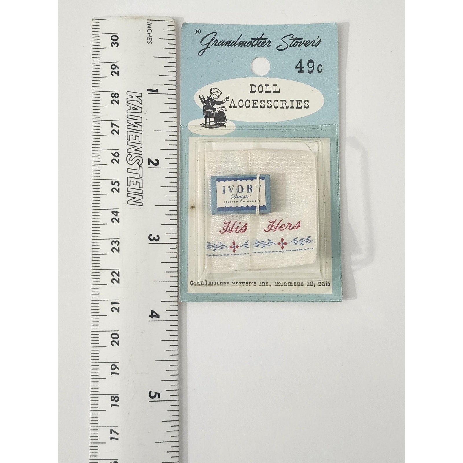 Vintage Grandmother Stover's Miniature Ivory Soap His Hers Towels Doll Accessory