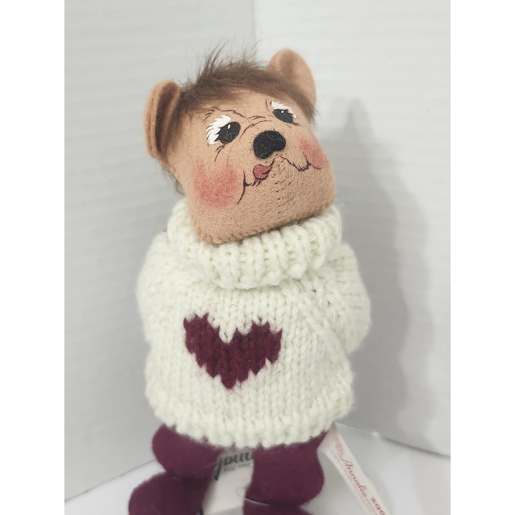 Vintage 2002 Annalee Christmas Bear Doll Heart Sweater Green Gift Box New