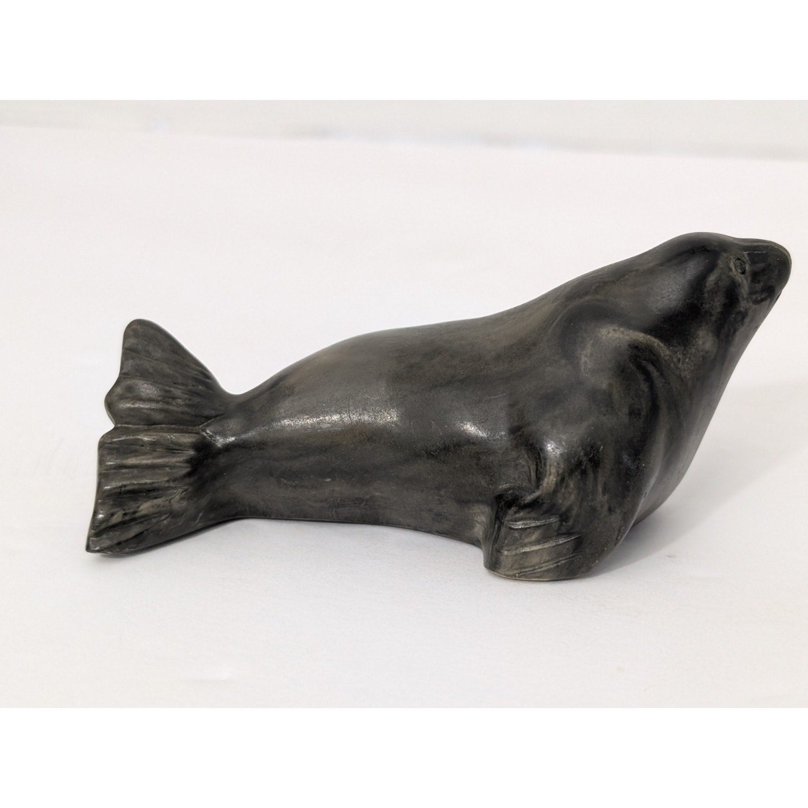 Vintage Seal Figurine Marbled Grey Faux Soapstone Sculpture Canadian Style