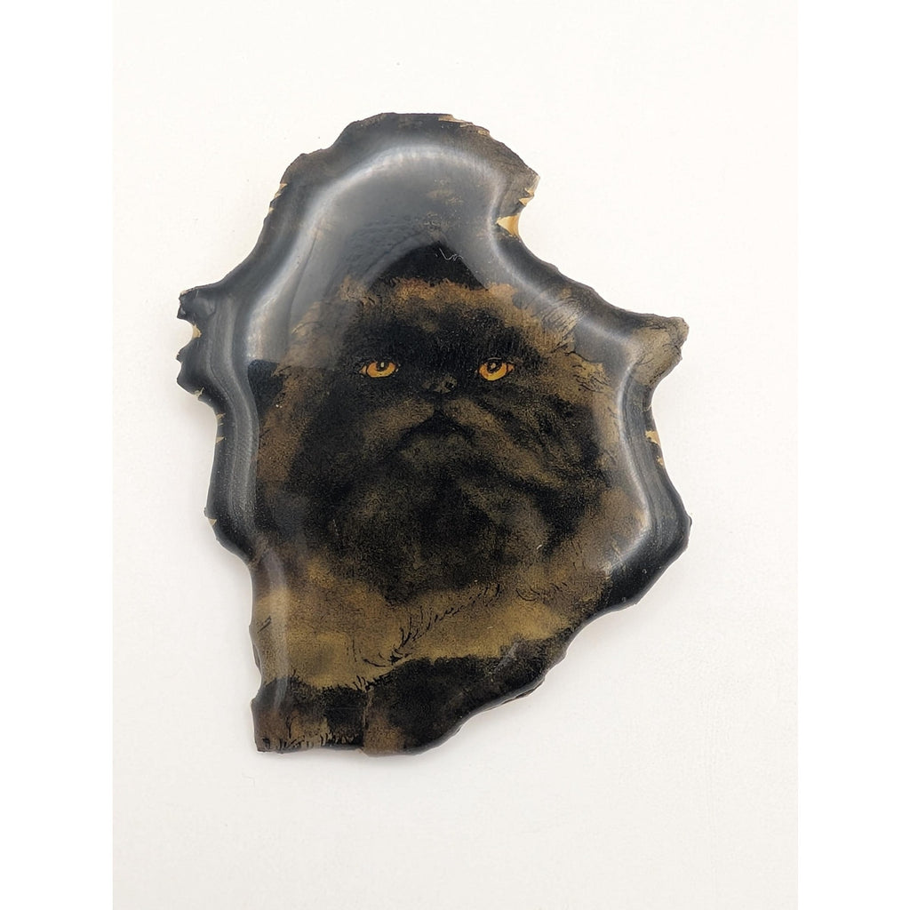 Vintage MB Designs Signed Whiskers Black Persian Cat Resin Brooch Pin Hand Painted USA