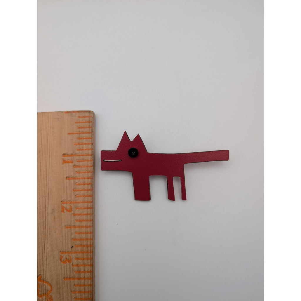 Vintage Red Plastic Geometric Dog Brooch Pin Abstract Avant Garde Novelty Jewelry