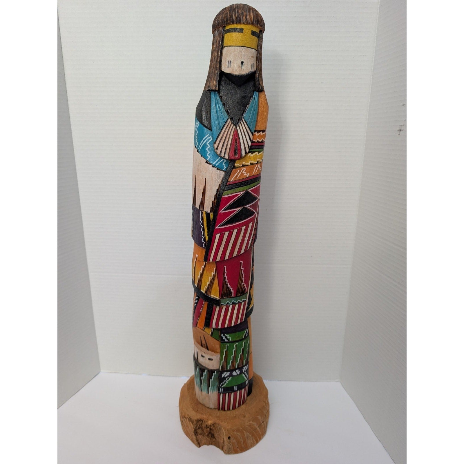 24" Signed B. Jones "Spider Woman" Large Navajo Polychrome Wood Sculpture