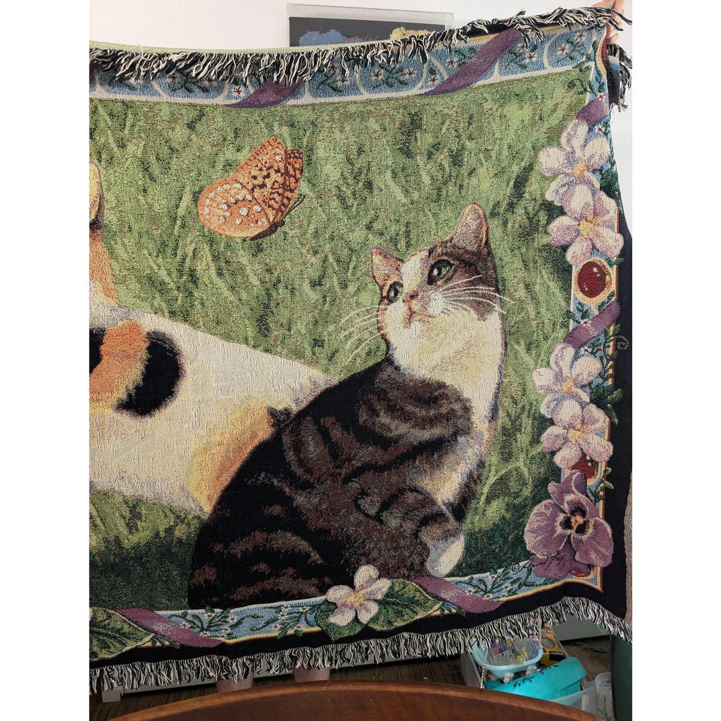 Manual Woodworkers & Weavers Cat Tales 51x68 Cotton Woven Tapestry Throw Blanket