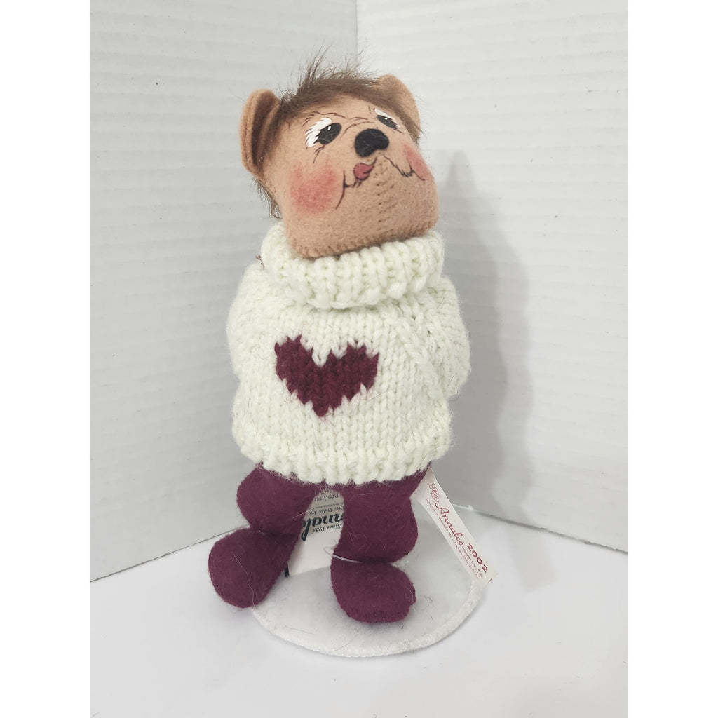 Vintage 2002 Annalee Christmas Bear Doll Heart Sweater Green Gift Box New