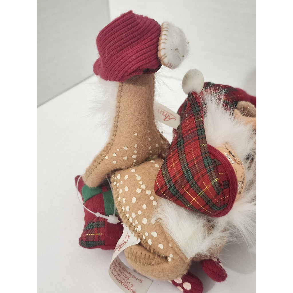 Vintage 2004 Annalee Mobilitee Christmas Plaid Santa with Deer Teddy Bear Doll