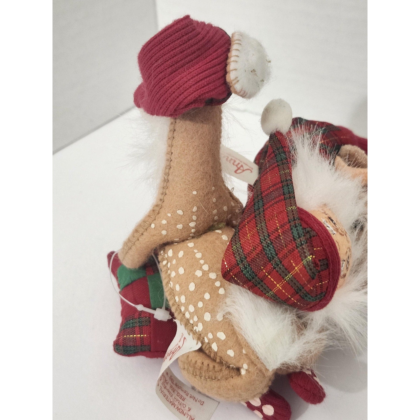 Vintage 2004 Annalee Mobilitee Christmas Plaid Santa with Deer Teddy Bear Doll
