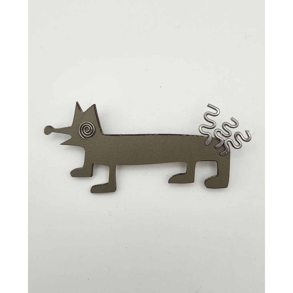 Vintage Grey Geometric Dachshund Dog Brooch Pin Abstract Avant Garde Novelty
