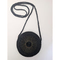 Vintage Round Beaded Crossbody Bag Black Sunburst Bugle Bead Evening Purse