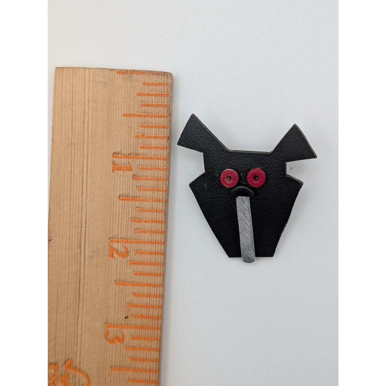 Vintage Black Plastic Geometric Dog Brooch Pin Abstract Avant Garde Face Jewelry