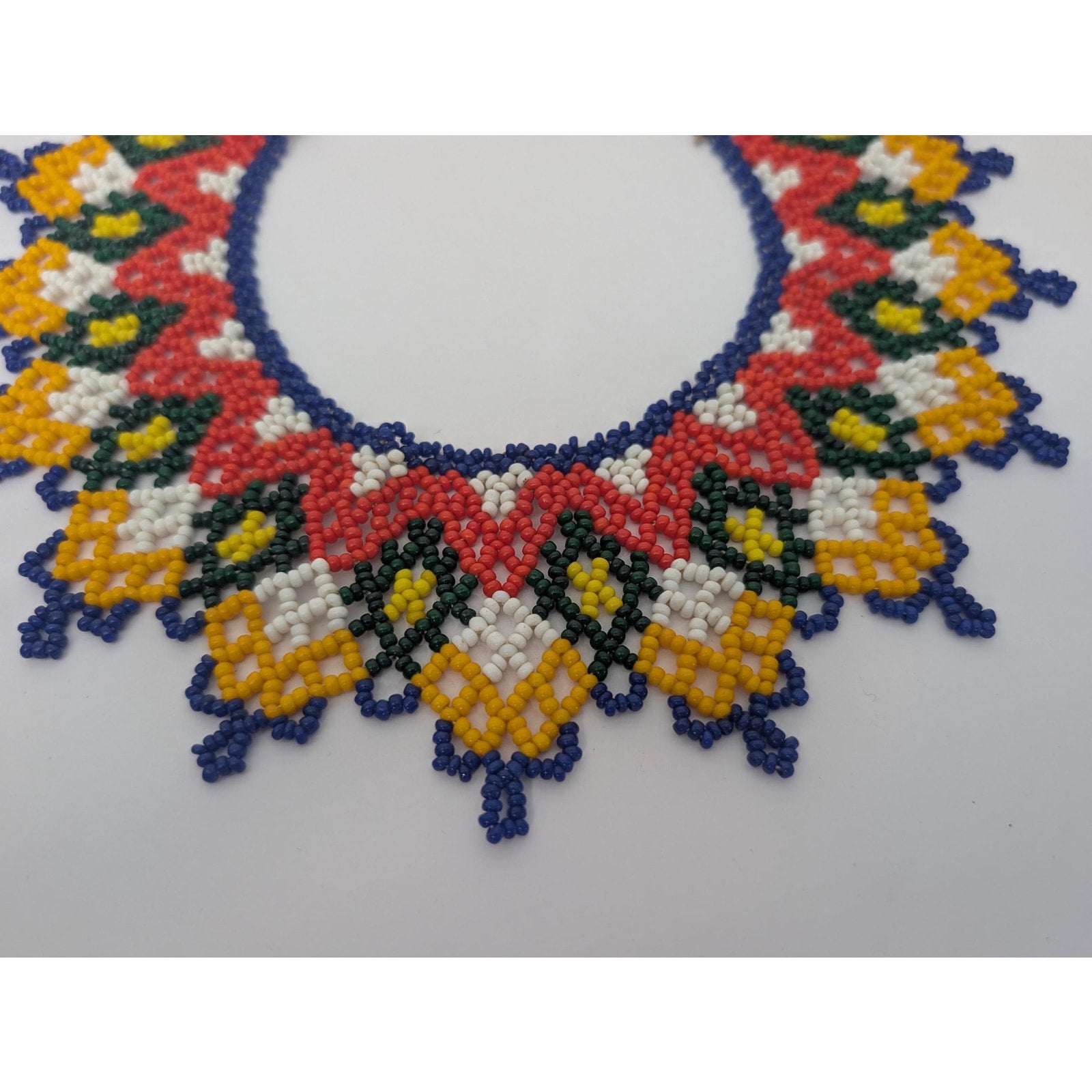 Vintage Indigenous Beaded Collar Necklace Vibrant Geometric Seed Bead Statement Piece