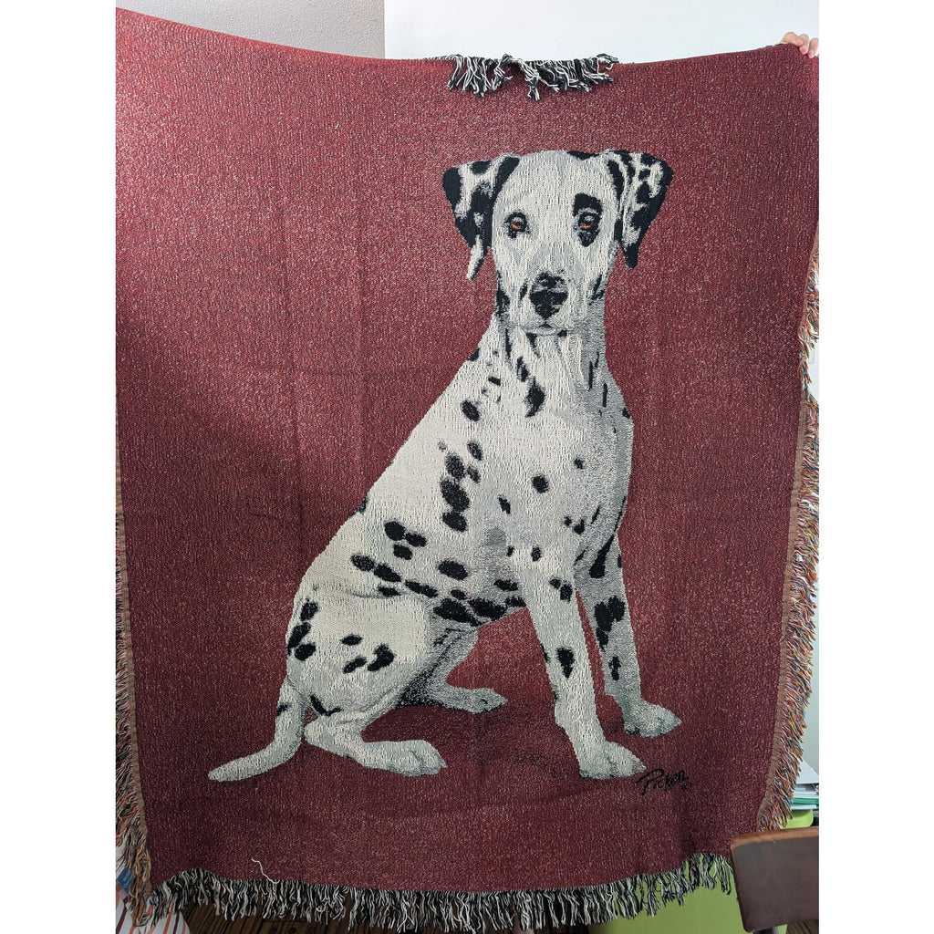 Vintage Linda Picken Dalmatian Tapestry Blanket Woven Cotton Dog Throw