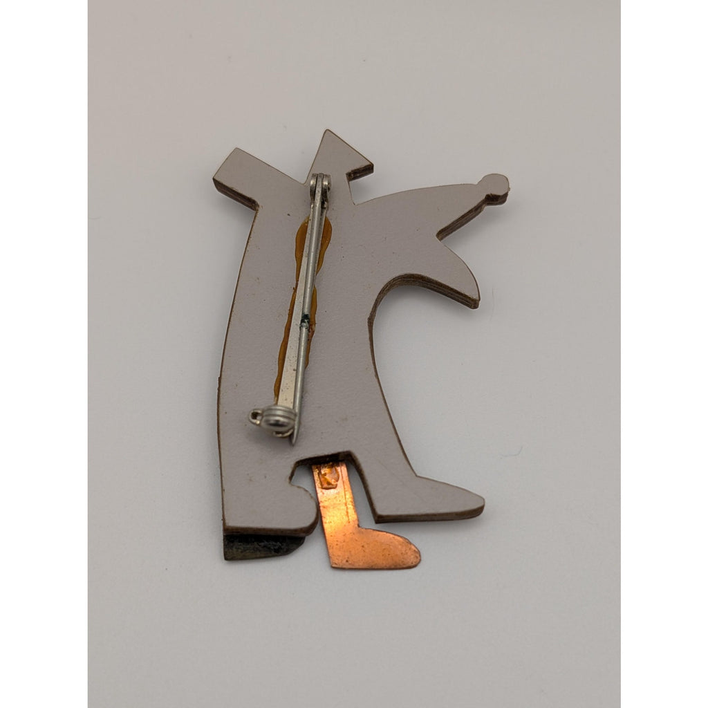 Modernist Mixed Media Dog Brooch Mixed Metal and Wood Abstract Puppy Pin