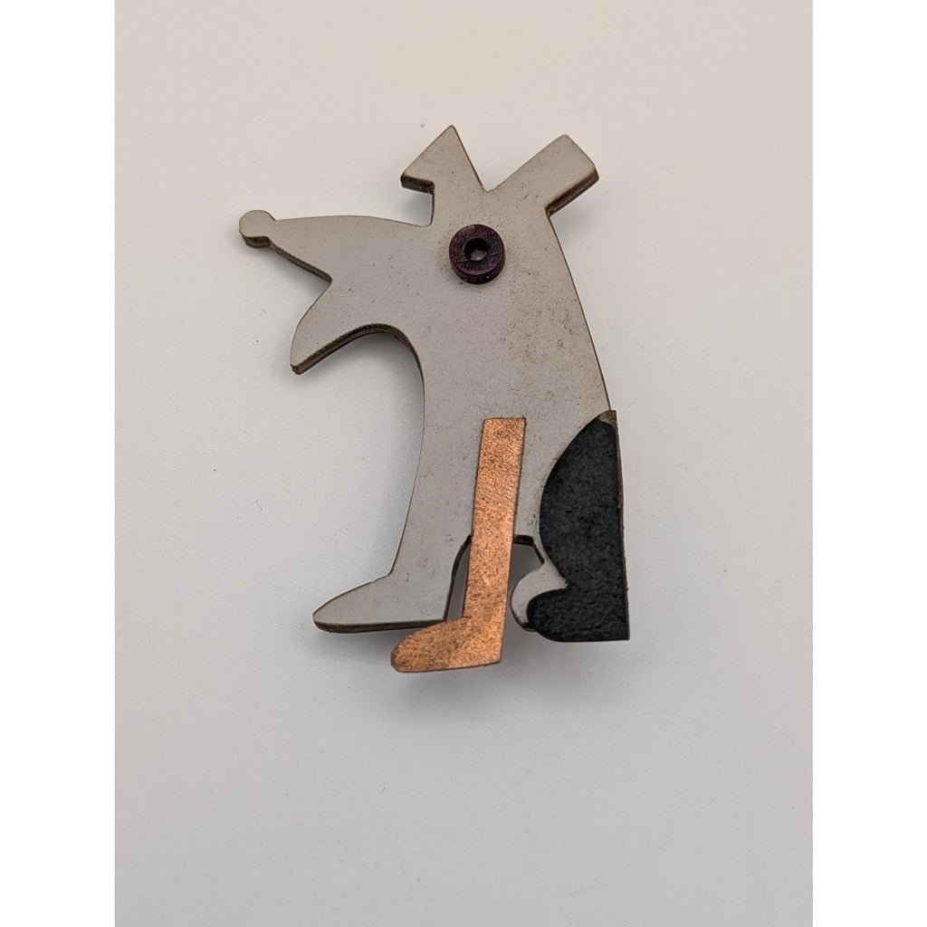 Modernist Mixed Media Dog Brooch Mixed Metal and Wood Abstract Puppy Pin