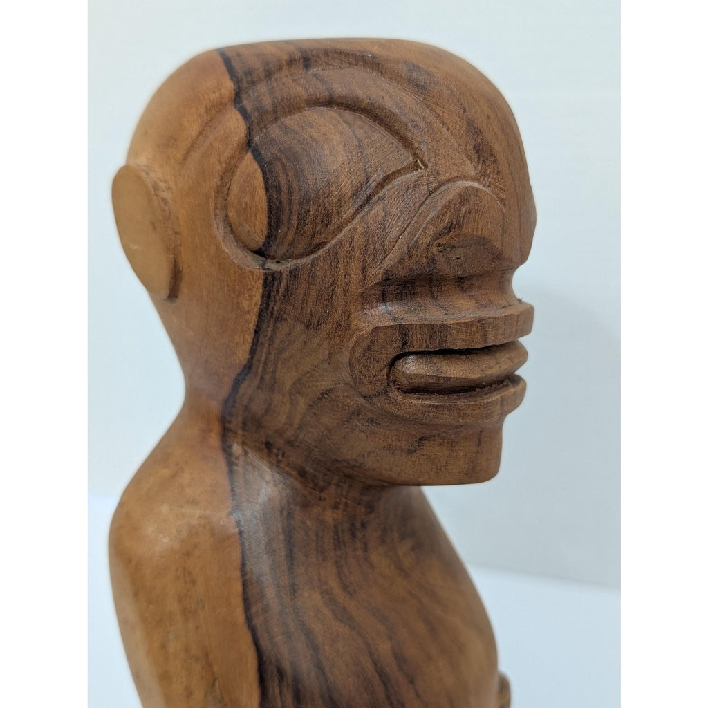 Vintage Hand Carved Two Tone Wood Kneeling Tiki Figurine Polynesian Tribal Art