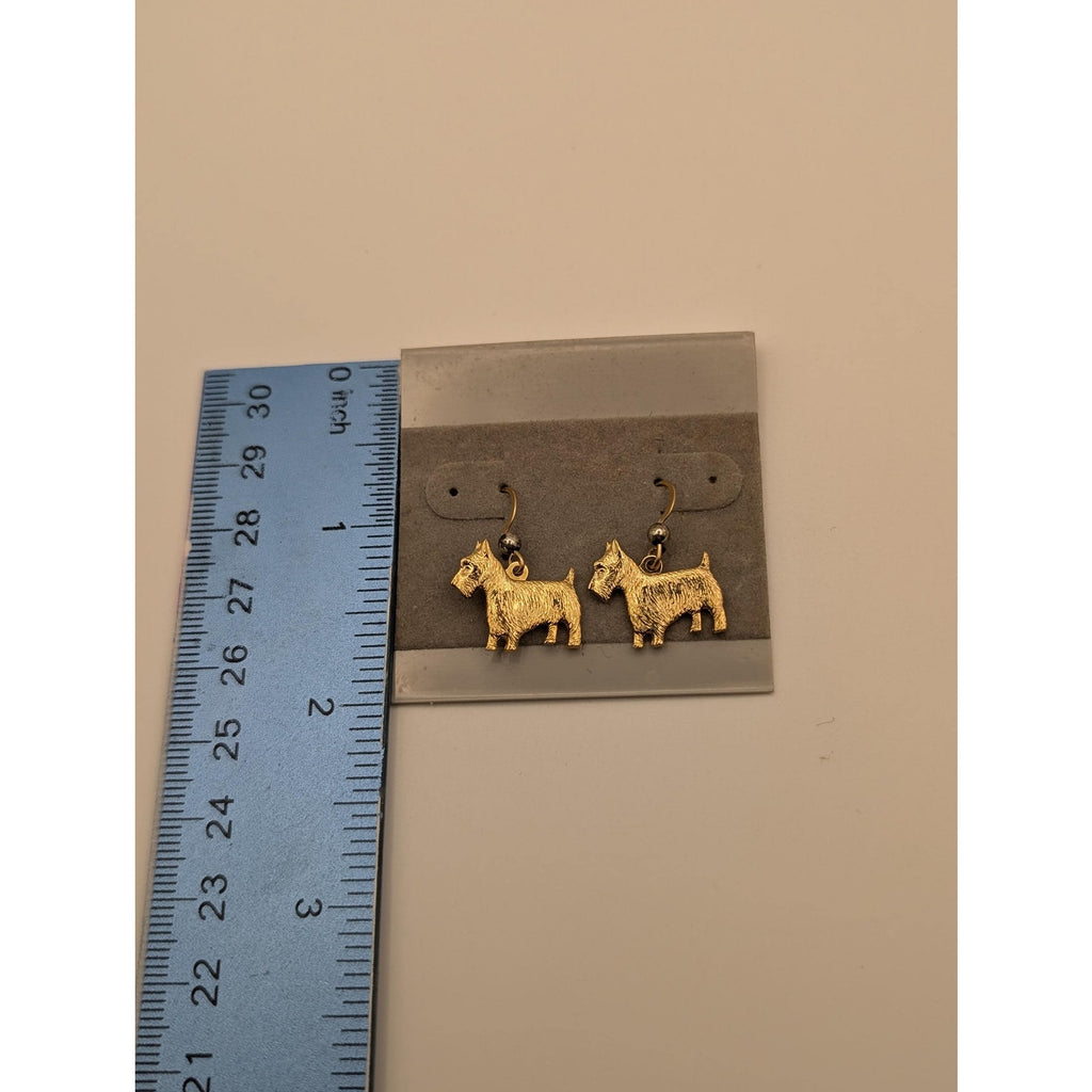 Gold Tone Scottish Terrier Dangle Earrings Textured Scottie Dog Jewelry