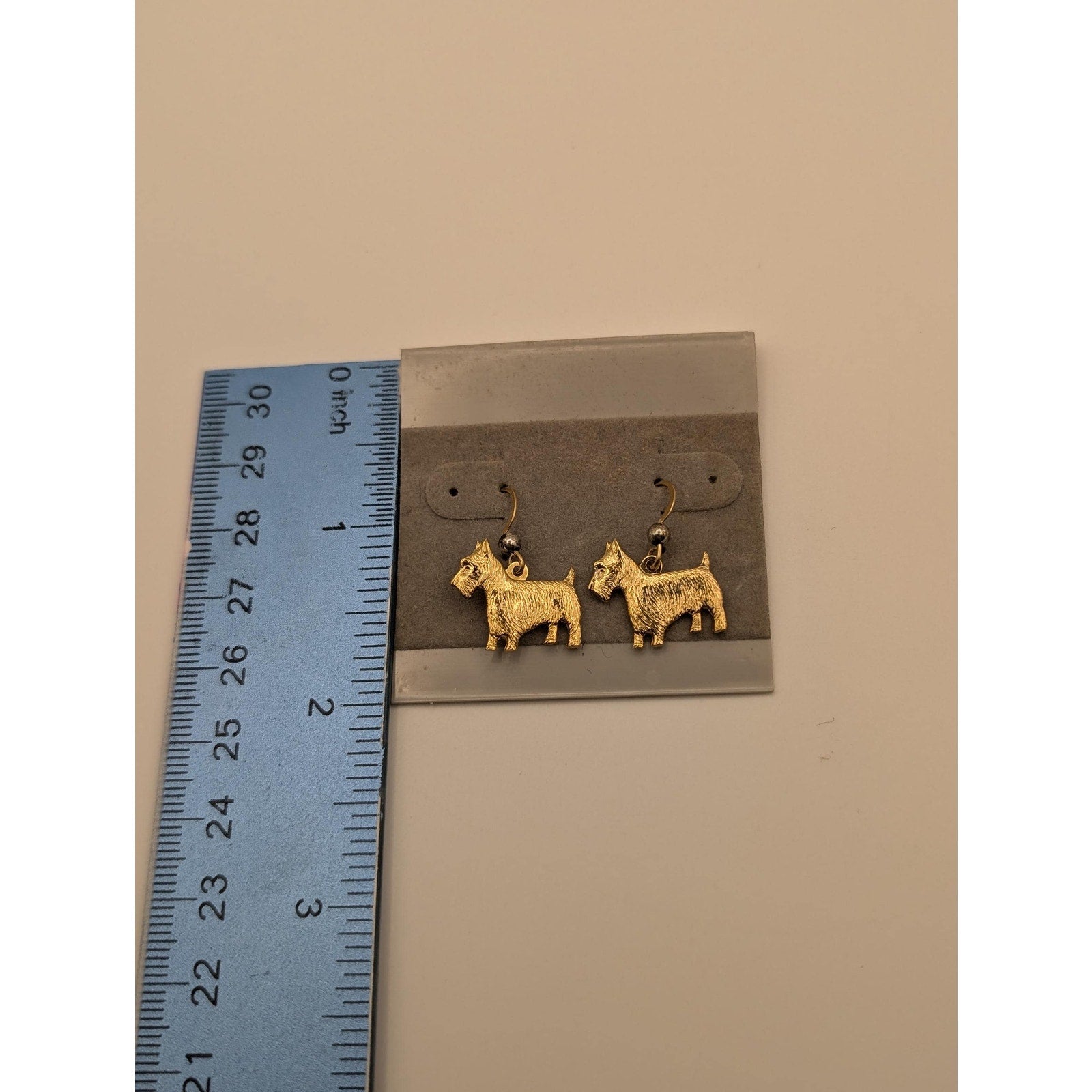 Gold Tone Scottish Terrier Dangle Earrings Textured Scottie Dog Jewelry