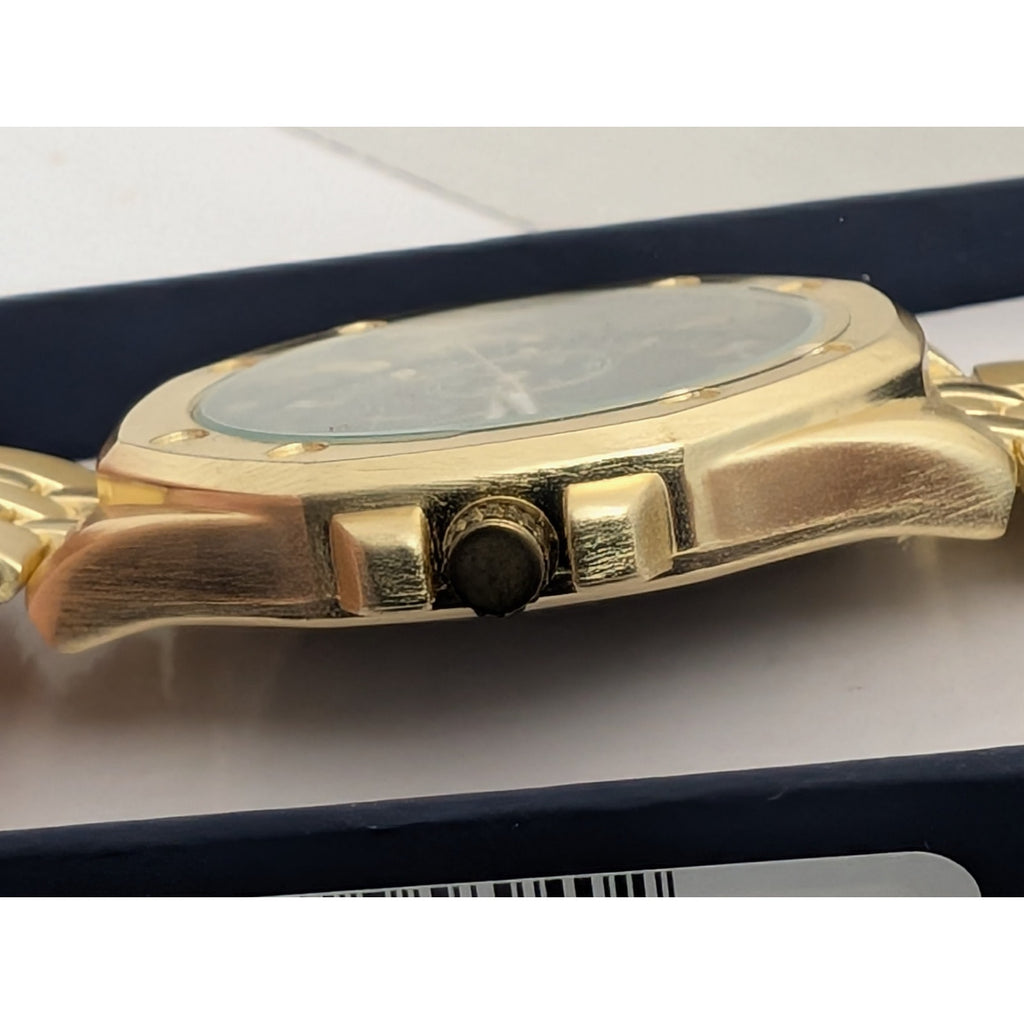 Accutime Men's Gold-Tone Octagonal Multi-Function Japanese Quartz Watch
