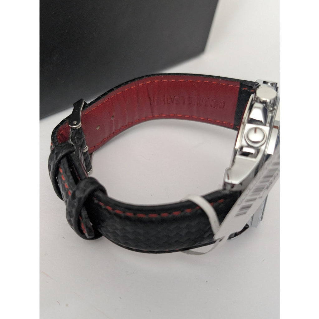 Megir Men's Chronograph Sport Watch Black and Red Genuine Leather & Tachymeter Dial
