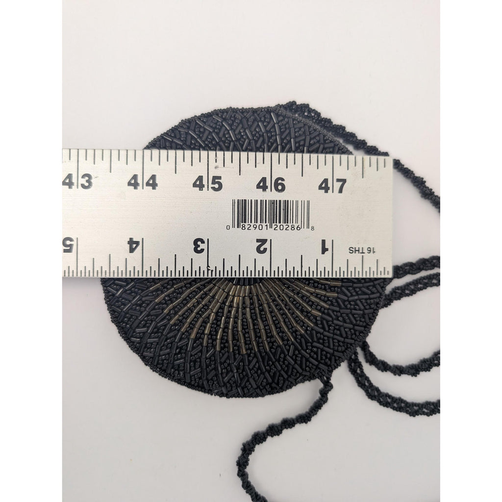 Vintage Round Beaded Crossbody Bag Black Sunburst Bugle Bead Evening Purse